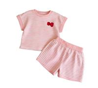 Ensemble Deux pièces rayé décontracté pour Fillette avec nœud 3D et Short d'été Tenue Confortable et Tendance pour Les Jeunes Filles (3-4 Years)