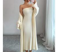 Ensemble deux pièces robe pull en tricot et bandeau style foulard vintage, élégant et polyvalent pour femmes. Convient pour les vacances d'automne/hiver, les jours fériés et les concerts de musique in