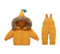 Ensemble Deux Pièces Ski Enfant Doudoune Capuchon Et Salopette Combinaison de Ski Thermique Hiver Combinaisons de Neige Chaude Waterproof Coupe-Vent avec Capuche Softshell D’Extérieur Multisports
