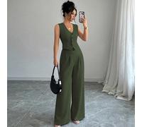 Ensemble deux pièces style français casual de couleur unie, comprenant un débardeur court et un pantalon plissé, convenant pour le streetwear, le bureau, le printemps/été Petite XXS,Petite XS,Petite S