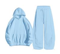 Ensemble Deux Pièces Unisexe Sweat À Capuche Poche Kangourou Pantalon Large Jambe Tirant Bas Dix Couleurs Disponibles Tissu Molleton Doux Tenue Domicile Sortie Décontractée Automne Hiver