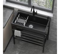 Ensemble d'évier commercial extérieur autonome en acier inoxydable avec robinet et égouttoir - Idéal pour restaurant, cuisine, garage (taille : 90 x 45 cm)