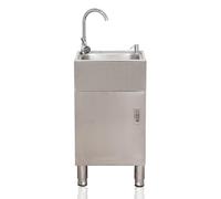 Ensemble d'évier de cuisine autoportant en acier inoxydable à cuve unique avec robinet, pieds réglables, capacité de 90,7 kg, design gain de place, argenté, 42 x 37 x 80 cm