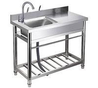 Ensemble d'évier de cuisine commercial - Bol simple utilitaire avec établi et étagère de rangement pour une utilisation en extérieur et en buanderie