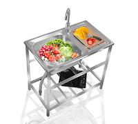 Ensemble d'évier de cuisine commercial, évier utilitaire autoportant en acier inoxydable à 1 compartiment, lavabo avec robinet, lavabo utilitaire avec établi, for intérieur et extérieur(Single Cold,75