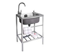 Ensemble d'évier de Cuisine Commerciale en Acier Inoxydable à Une cuve pour la préparation et Le Nettoyage des Aliments, avec Robinet et évier autoportant, adapté aux Restaurants, Cuisines,