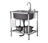 Ensemble d'évier de Cuisine Commerciale en Acier Inoxydable à Une cuve pour la préparation et Le Nettoyage des Aliments, avec Robinet et évier autoportant, adapté aux Restaurants, Cuisines,