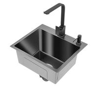 Ensemble d'évier de cuisine, en acier inoxydable 201, encastrable, avec distributeur de savon et égouttoir, pour maison, restaurant, 45 x 40 x 20 cm - Noir