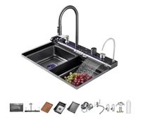 Ensemble d'évier de cuisine en acier inoxydable avec affichage LED, gaufrage simple en nid d'abeille, deux cascades