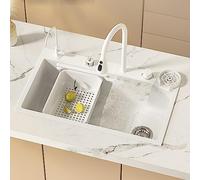 Ensemble d'évier de cuisine en acier inoxydable - Évier à cuve unique avec robinet et accessoires - Blanc - 80 x 45 cm - Idéal pour les cuisines modernes et une préparation efficace des repas
