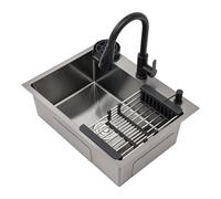 Ensemble d'évier de cuisine, évier noir avec panier de vidage, distributeur de savon, tasse à laver et robinet de cuisine à 360°, pour maisons, salles de bains et fermes, 60 x 45 cm