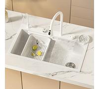 Ensemble d'évier de cuisine moderne en acier inoxydable blanc - Station de travail à cuve unique avec robinet et accessoires - Design cascade élégant (68 x 45 cm) pour la maison et la cuisine