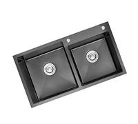 Ensemble d'évier de cuisine Nano en acier inoxydable à double cuve de 76,2 cm - Distributeur de savon - Panier de vidange - Robinet d'évier de bar (titane noir) HM7843