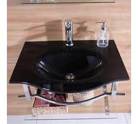 Ensemble d'évier de salle de bain à fixation murale avec cuvette en acier inoxydable chaud et froid en acier inoxydable E Petit lavabo C 80 x 45 cm (noir 70 x 45 cm) Design moderne pour économiser de