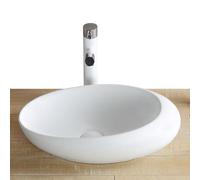 Ensemble d'évier de salle de bain élégant en céramique blanche en forme d'œuf avec robinet et bonde pop-up - Lavabo au-dessus du comptoir pour décoration de maison, vestiaire, balcon
