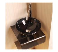 Ensemble d'évier de salle de bain moderne rond en verre trempé avec bonde et bonde pop-up pour petites pièces, facile à installer, idéal pour les salles de bains contemporaines