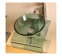 Ensemble d'évier de salle de bain rond moderne en verre trempé avec bonde et bonde pop-up pour petites pièces, facile à installer, parfait pour une décoration contemporaine