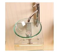 Ensemble d'évier de salle de bain rond moderne en verre trempé avec robinet et bonde pop-up - Support mural peu encombrant pour petites salles de bains Solution élégante d'évier de récipient