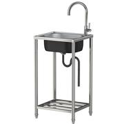 Ensemble d'évier d'extérieur autonome en acier inoxydable avec robinet d'eau chaude et froide - Bol simple, facile à nettoyer, durable pour la cuisine, le linge et une utilisation commerciale