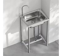 Ensemble d'évier d'extérieur commercial en acier inoxydable - Bol simple autonome avec robinet chaud et froid pour cuisine, buanderie, terrasse, jardin, barbecue, cuisine et divertissement en plein