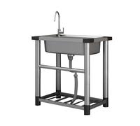 Ensemble d'évier utilitaire commercial à cuve unique avec robinet - Station de lavage de cuisine autoportante pour restaurant, camping-car, sous-sol - Eau chaude et froide - 63 x 48 cm