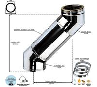 Ensemble dévoiement 2 x coudes 45 ° + 1 x 50 cm conduit double paroi isolé Ediliso25 Edilinox Diamètre 150