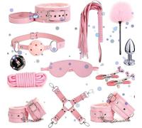 Ensemble D'Exercice D'éTirement En Cuir De 12 PièCes, Nouvel Ensemble RéGlable De Chambre En Cuir Avec Corde En Nylon Et BâTon En Plume - D7 (Rose)