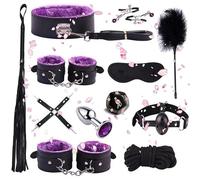 Ensemble D'Exercice D'éTirement En Cuir Portable De 12 PièCes, Ensemble Multifonctionnel De Tirage De Chambre à Coucher, Avec Corde De Nylon Et BâTon De Plume - D4 (Violet)
