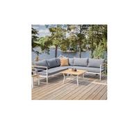 Venture Home - Ensemble d'extérieur canapé d'angle et table basse en alu et teck Mexico Blanc G