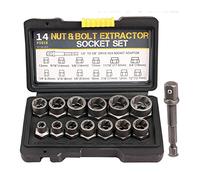 Ensemble d'extracteurs d'écrous de boulons à impact de 3/8", 13 pièces de kit de retrait d'écrous de roue 6,35 mm à 1,9 cm avec un adaptateur de douille hexagonale de 6,35 mm à 9,5 mm