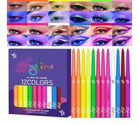 Ensemble d'eye-liner coloré,ensemble d'eye-liner coloré | Doublure liquide fluorescente UV à séchage rapide, 12 couleurs, imperméable - Fournitures de fête Neon Glow, doublures graphiques hautement pi