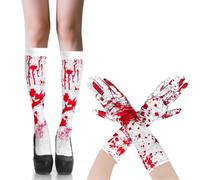 Ensemble d'Halloween 1 paire de gants sanglants + 1 paire de chaussettes sanglantes, effet sanglant réaliste, accessoires de jeu de rôle zombie et fantôme, unisexe
