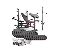 Ensemble d'haltères 105 kg et Banc de Musculation Multifonction HS-1075, Pupitre de Biceps, Papillon, Poulie haute, Set de disques de poids en