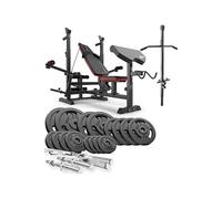 Ensemble d'haltères 106 kg et Banc de Musculation Multifonction HS-1075, Pupitre de Biceps, Papillon, Poulie haute, Set de disques de poids en fonte