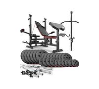 Ensemble d'haltères 135 kg et Banc de Musculation Multifonction HS-1075, Pupitre de Biceps, Papillon, Poulie haute, Set de disques de poids en