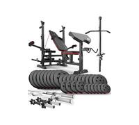 Ensemble d'haltères 165 kg et Banc de Musculation Multifonction HS-1075, Pupitre de Biceps, Papillon, Poulie haute, Set de disques de poids en
