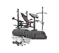 Ensemble d'haltères 173 kg et Banc de Musculation Multifonction HS-1075, Pupitre de Biceps, Papillon, Poulie haute, Set de disques de poids en