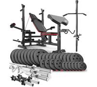 Ensemble d'haltères 173 kg Hop-Sport, Banc de Musculation et Poulie haute HS-1075, Set Disques de Poids 31 mm et Barres d'haltères