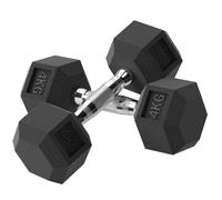 Ensemble d'haltères courtes - HOMCOM - recouverts de caoutchouc - hexagonaux - entraînement musculaire haltérophilie - acier noir