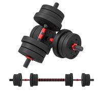 Ensemble d'haltères courtes - HOMCOM - total 20 kg - 2 en 1 - poids réglable - barres incluses - entraînement musculaire - noir