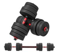 HOMCOM Kit Haltères Musculation 2-en-1, Lot de 2, 30 kg, poids réglable - Barres incluses - entraînement Musculaire & haltérophilie - HDPE Noir Rouge