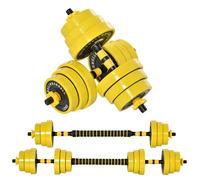 Ensemble d'haltères courtes ou longues - HOMCOM - 20 kg - barre d'extension incluse - musculation réglable - jaune et noir