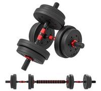 HomCom Kit haltères 2-en-1, Lot de 2 15 kg réglables, barres incluses, HDPE, noir/rouge