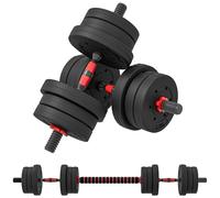 Ensemble d'haltères courtes total 20 Kg - barres incluses - entraînement musculaire & haltérophilie - acier HDPE noir rouge