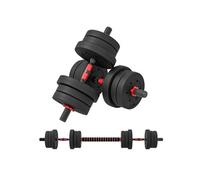 HomCom Kit d'haltères 2-en-1 – Lot de 2, 20 kg, poids réglable, barres incluses, HDPE Noir/Rouge