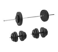 Ensemble d'haltères longues et d'haltères courtes 60 kg, barres d'haltères longues chromées, disques d'haltères avec 2 x 10 kg, 4 x 5 6 1,25 4 2,5 noyau en ciment avec revêtement en plastique