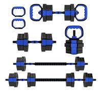 SPORTNOW Ensemble d'haltères musculation 6-en-1 haltères réglables 20 kg antidérapantes, kettlebell, barre de musculation ou support pour pompes pour fitness à domicile, bleu et noir