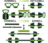 Ensemble d'haltères réglables, 20 kg environ, kit 4 en 1 comprenant haltères, barre d'haltères, kettlebells et support pour pompes, idéal pour la musculation à domicile.