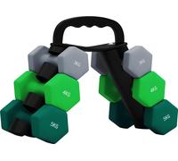 Ensemble d'haltères SPORTNOW 6 haltères courts avec support d'haltères pliable, 2 x 3kg, 2 x 4kg, 2 x 5kg haltères hexagonaux, haltères à boule, à domicile