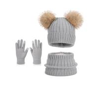 Ensemble d'hiver 3 Pièces pour Pull en Acrylique Doux Chapeau Écharpe Gants avec Pompons Élégants Haut pour Activités De Plein Air Ensemble De Gants Et Écharpe pour Tout-Petits